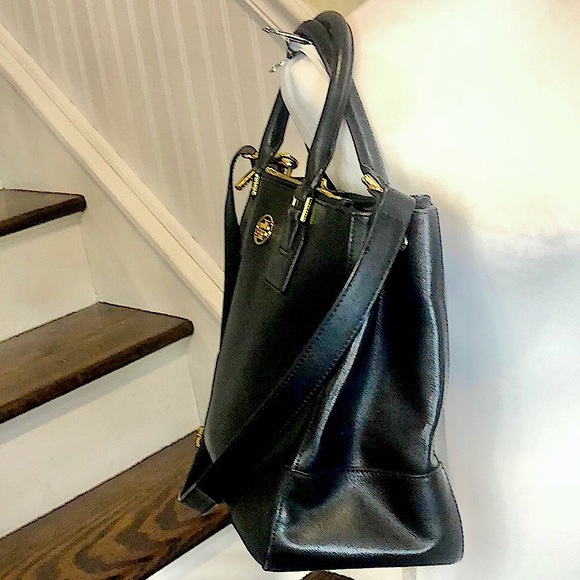 TORY BURCH Robinson Black Saffiano Leather Satchel Crossbody Shoulder Bag - Picture 3 of 16